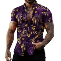 Ernkv muške slobodne košulje čišćenje kratkih rukava košulje odjeću rever pulover list za odmor ties moda ljetna havajska na plaži Purple M