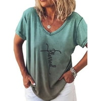 iopqo košulje za žene modne žene slovo Križni ispis kratkih rukava V-izrez labav pulover majica zelena