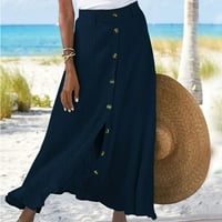 Tenjijo za odmor Trends Proljeće Čvrsta suknja Sredina struka Duga haljina Bohemian Swing A-line gumb suknje