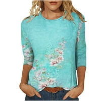 Amidoa T majice za žene Dressy Sleeve Boho cvjetna sitnica Summer Majica Proljetni posadni vrat Slim Fit Bluza Radne tinejdžere