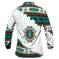 HFYihgf muške polo majice s dugim rukavima Etničko aztec Ispis vrhova bluza casual gumb prema gore okrenite košulje na otvorenom