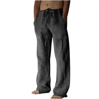 Muške pamučne posteljine hlače casual elastične strukske vučne struke ravne noge joga hlače lagane ljetne