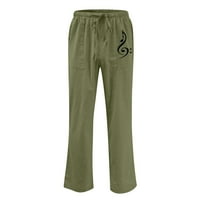 DroolingDog pantalone za muškarce lagano labavo pamučno posteljina komforan ispisani užas za otpuštanje struka sa džepovima zelene casual pantalone za svakodnevno nošenje