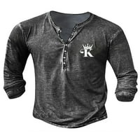 NIUER muški retro 3D digitalni tisak majica Muški modni pulover Dnevni gumb za dugih rukava dole Ležerne prilike TAMBERS tamno siva 4xl