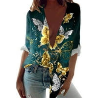 Ženski ljetni vrhovi Žene casual tipke Print majice Dugi rukavi prevelicirani bluze tunike