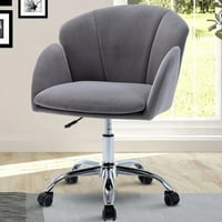 Velvet stolice, moderna okretna akcentna stolica sa kotačima, ergonomska kancelarijska stolica sa podstavljenim zadnjeg sjedišta, podesiva po visini Srednja stražnja stolica za stol za dnevnu sobu, siva, LL02