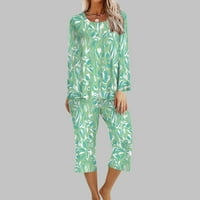 Pajama s dugim rukavima za ženska pidžama set dugih rukava i kapri hlače za spavanje PJS setovi cvjetni