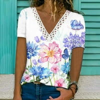 Zkozptok majica za žene plus veličine cvjetni ispis casual kratkih rukava ljetne majice Tye-dye gumb