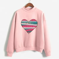 Jesen i zimski okrugli vrat Pulover dugih rukava pulo boja Love Love Ispiši džemper pulover dukserica Slatka modna ružičasta L