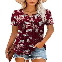 Žene plus veličine Tunic vrhovi kratkih rukava Ležerne prilike cvjetne Henley majice M-4XL