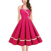 Fsqjgq majica haljina ženska linija Vintage patchwork prima struk velika ljuljačka 50s haljina ružičasta