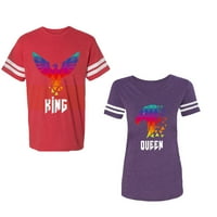 King Queen Eagle Colorful Unise Par koji odgovara pamučnom dresu Stil majica Kontrastne pruge na rukavima