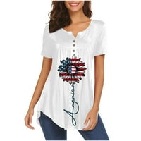 Ženski ljetni vrhovi Ležerni modni kratki rukav V rect majice za majice na prevelikoj američkoj zastavi vrhovi nabora natkriveno dugme Print Patriots Day nezavisnosti Dan sjećanja