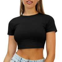 Yanhoo Womens obrezani vrhovi ljetni slatki trendi kratki rukav okrugli vrat Osnovni bluza Tinejdžeri Djevojke Y2K majice