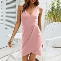 ABCNATURE Ljetne haljine za žene, ženske haljine za plažu, haljina bez rukava, seksi duboka mini haljina s V-izrezom, plus veličine za odmor Mini sandresses Pink XXL