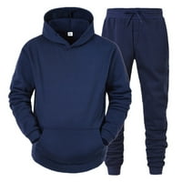PXiakgy Muškarci Jesen i zimski set Leisure Solid Color patentni patentni patentni džemper hlače Sportski odijelo Navy Blue XL