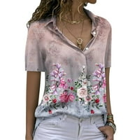 Ženska modna casual tiskana gumba Reverl majica s kratkim rukavima bluza