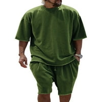 Seksi plesni muški odijelo Dvije majice i kratke hlače Jednobojno staklekasto set ravno noga domaća odjeća PJS setovi vojske zelene 3xl