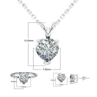 Carat Oblik srca Simulirani dijamant Solitaire Fini nakit Set-Privezak sa 18 lanca, minđuše, prsten u 18K bijelog zlatnog nakita za žene, veličine prstena-7,5