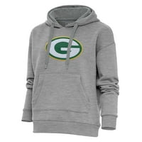 Ženska antigua Heather Sive Green Bay Packers Victory Chenille Pulover Hoode
