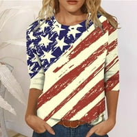 Ženska modna okrugla vrat Casual Three Quarter Flag Print Tops Majica Bluza Dressy Trendy Plus size