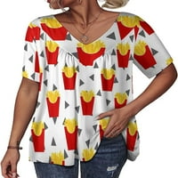Francuski pomfrit Ženski majica kratkih rukava Loose Fit Graphic Tees V bluza za bluze Ležerne prilike