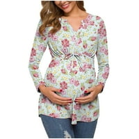 Lovskoo materinstvo za ženske košulje za žene Dame Trendi cvijeće list ispis s dugim rukavima struk clothen ružičasti