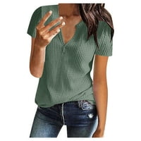 IOPQO Ženska majica Ženska ljetna modna pletiva kratki rukav Tunik TOP V-izrez Loose Majica Green XXXXL