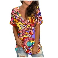 Žene Ljetne vrhove Ležerne modne kratke rukave V rect majice Prevelike cvjetne košulje Slatke majice