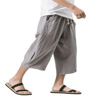 Groanlook muškarci pantalone Solidna boja u boji elastične struk opremljene hlače za vuču mens džepova za slobodno vrijeme, casual obrezirani sivi 4xl