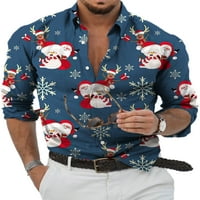 Sanviglor Mens Tops Dugme Down Tunic Majica s dugim rukavima Božićne majice Ležerne prilike Xmas Bluza