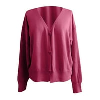 Ženski gumb Charella Solid pleteni džemper s dugim rukavima kardigan jakna vruća ružičasta, xxl
