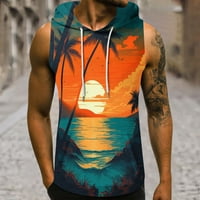 Mens tank top plaže s kapuljačom na plaži Top 3D stablo print džep bez rukava casual majicastop