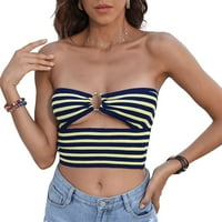 Cocopeuent Women Ljeto Striped Bandeau Tube Pleted Crop Top Sexy Cut of omotajte košulju za blube bez