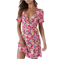 Ljetne haljine za žensko čišćenje dame kratki rukav V-izrez Mini cvjetne ispise ljetne haljine za žene