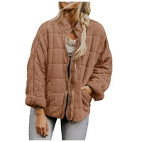 Bicoasu Ženska modna modna čvrsta boja Ovratnik pamuk-podstavljena jakna Labavi džep dugi rukav kaput, smeđa, l