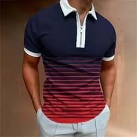 Muška polo majica muški casual stripe Print Okreni patentna bluza sa zatvaračem kratkih rukava s rukavima