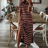 Ženska ljetna pruga Maxi haljina kratki rukav V izrez casual labave duge plaže Split haljine
