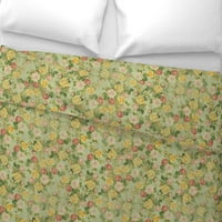 Cover Saten Duvet, Twin - Vintage izblijedjela cvjetna ružičasta žuta zelena shabby chic ruža francuska zemlja Viktorijanski vrt Moderni ispis posteljinu od kašike