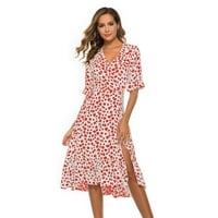 Ženski povremeni cvjetni print Bohemian V-izrez A-line ispisane haljine s kratkim rukavima Trendy Moded