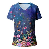 Fnochy ljetni ženski vrhovi čvrsti boja Poliester Ljeto V izrez Labavi majica kratkih rukava