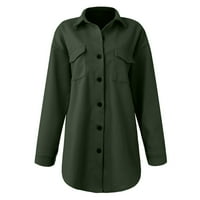 Guvpev modne žene jeseni i zimski čvrsti gumb za boje kaput casual labav džemper od runa - tamno zeleni xxl