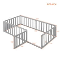 Podni krevet za dvostruke veličine, drvo dnevno sa ogradom i vratima, Montsessori krevet za dječake