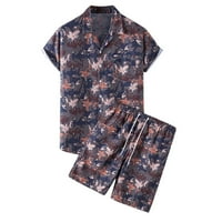 MafytytpR prodaja za prodaju MENS kratki setovi Men Casual tipke Plaža Cvjetni ispis Isključivanje kratkih rukava Majica Plaža Hlače i hlače odijelo