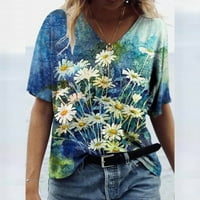 Ženske plus veličine Vruća V izrez cvjetni ispis Grafički kratki rukav majica Labavi fit tunika bluza za žene