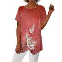 Ženski ljetni vrhovi ženska ljetna bluza za majicu Ispis kratkih rukava casual osnovni okrugli vrat