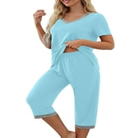 Neilla dame Outfits Solid Color Pajamas setovi V izrez za spavanje za spavanje Žene Baggy noćna odjeća salon s kratkim rukavima set svijetlo plava m