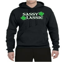 Divlji Bobby Sassy Lassie Shamrock Dan St. Patrickov dan Smešno St. Patrick's Day Unise Graphic Hoodie dukserica, crna, XX-velika