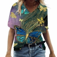 Zkozptok Ženske vrhove Dressy Casual Ljeto plus veličine kratkih rukava cvjetni print Dame V-izrez Daliy majice, tamno plava, xxxl