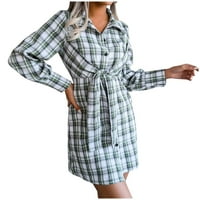 Ženska košulja haljina moda rever check gumb Dugi rukav haljina Ležerne prilike čipke Up A-Line Commuter